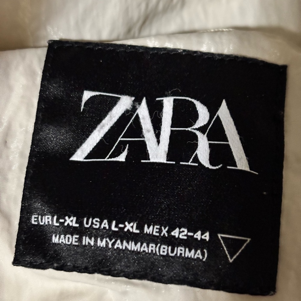 Zara Women's off white slight shimmer Puffer Jacket hooded large - Picture 12 of 15